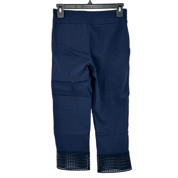 JM Collection Pants Womens PP 0P 2P Petite Crop Capri Navy Pull On Stretch Lace - Picture 2 of 6